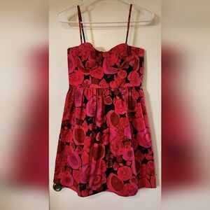 Moda International Dress Women Sz 2 Red Pink Floral Corset Bustier Spaghetti K29